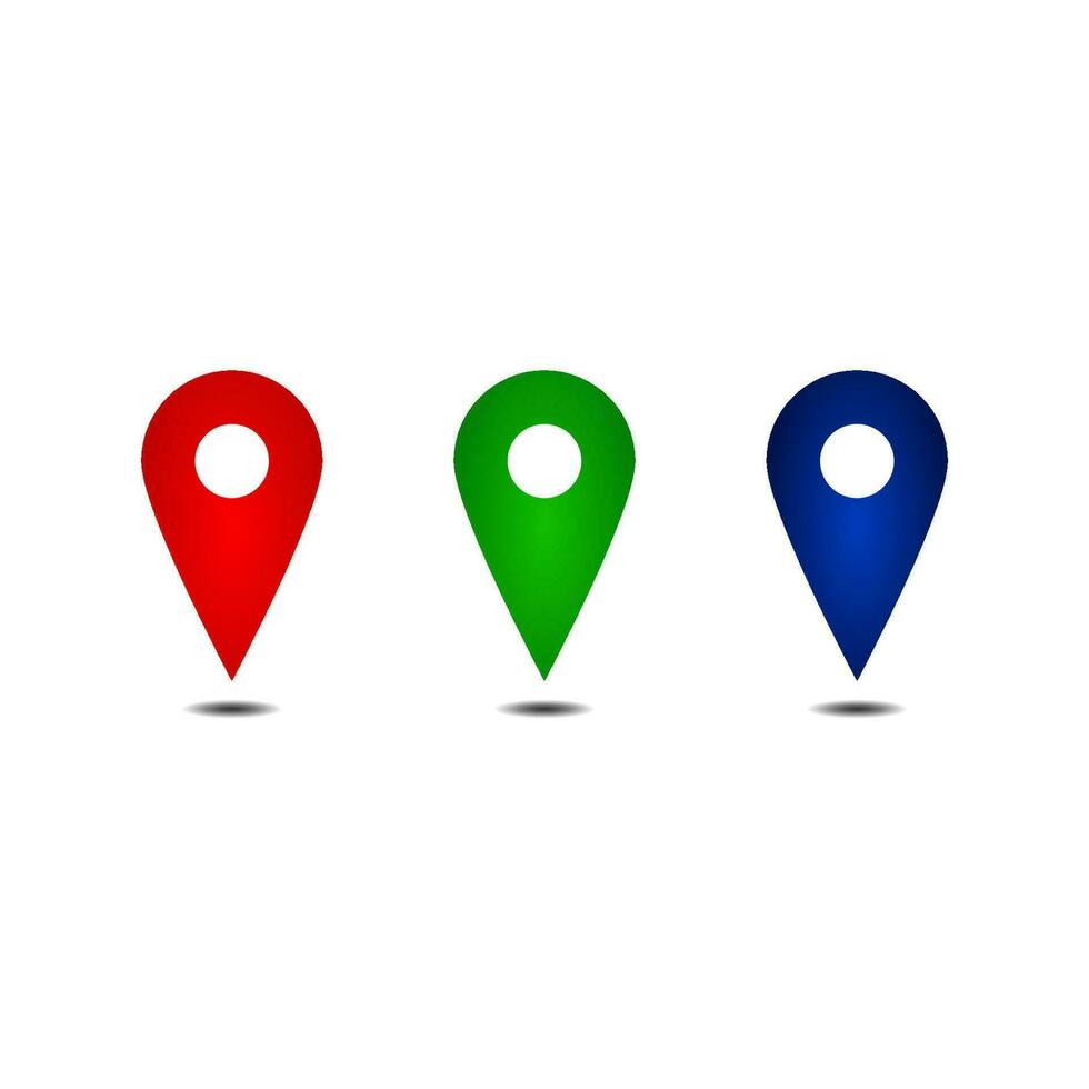 pin location pin icon. map location pointer red, green, blue vector