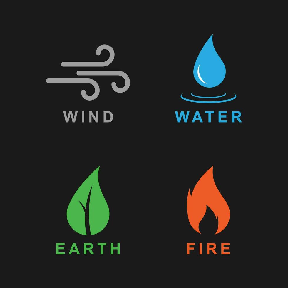 Four Elements nature icons set. wind, water, earth, fire vector