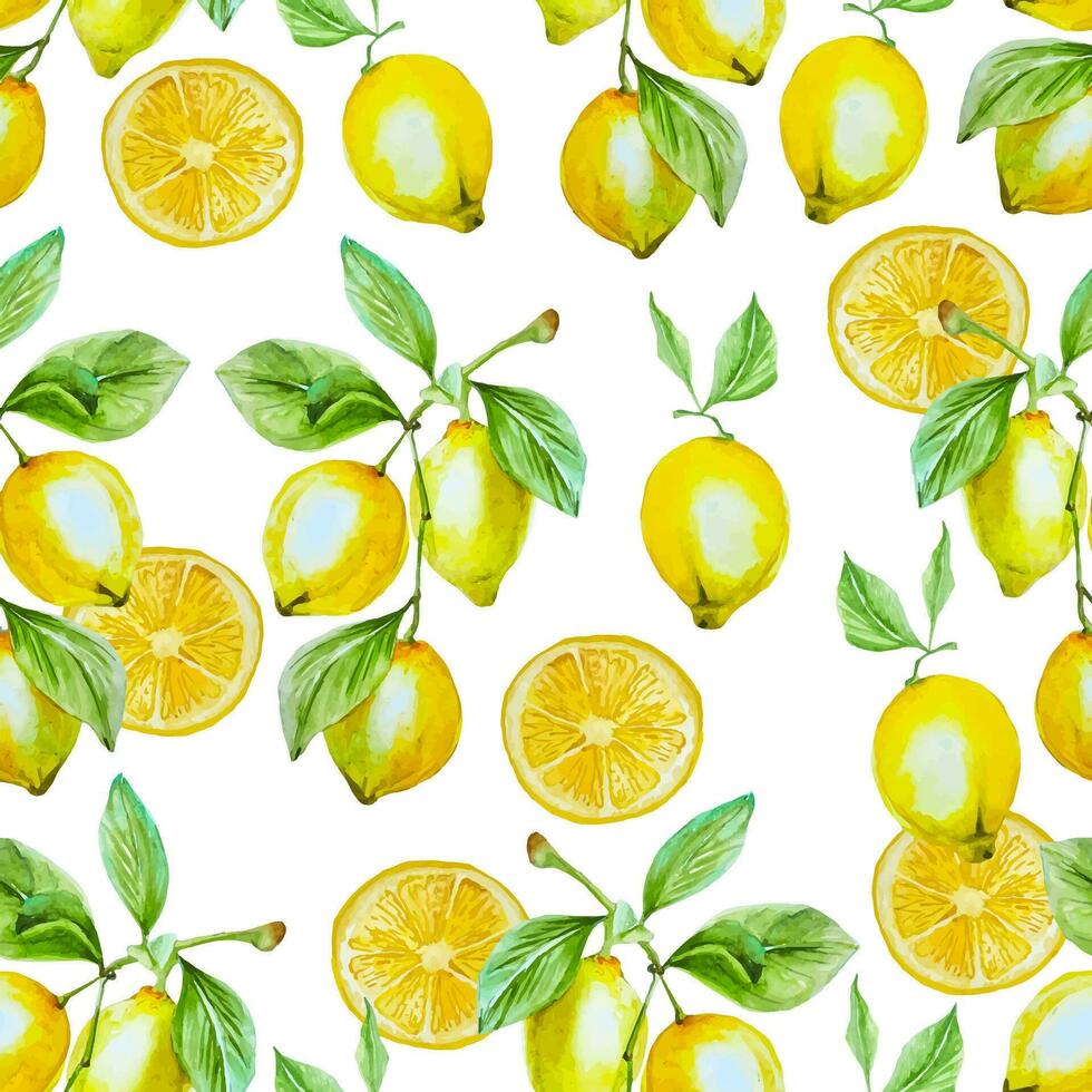 acuarela sin costura modelo con limones y hojas para decoración, para cocina textil, servilletas vector