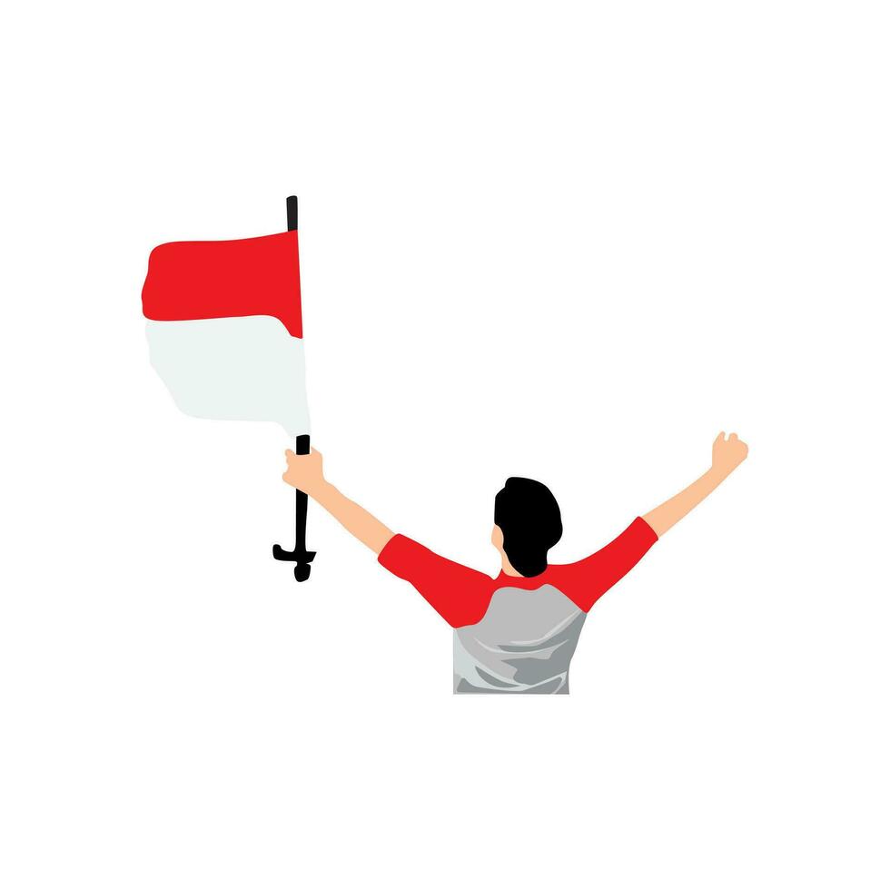 Illustration of man waving indonesia flag independence day vector