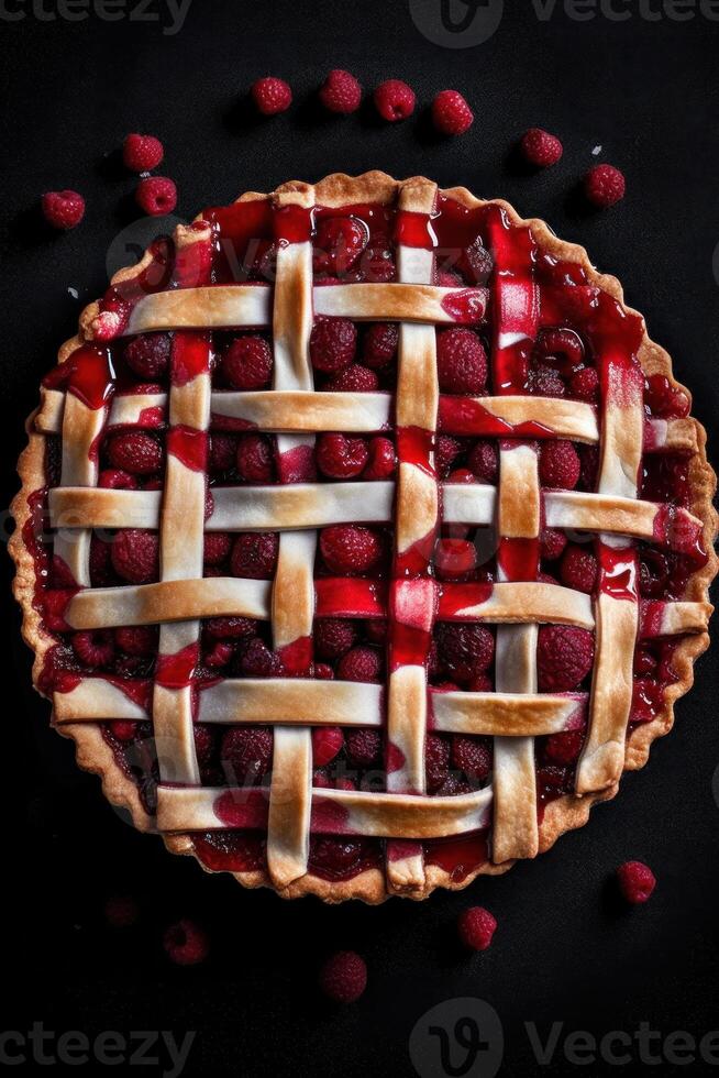 Summer pie with berries. Illustration AI Generative photo