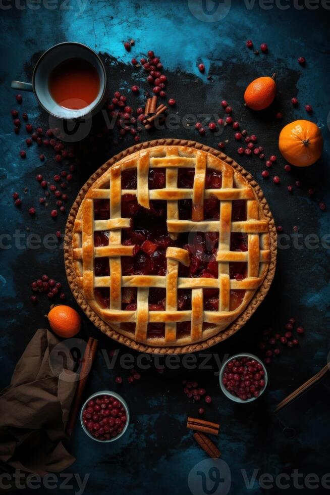 Summer pie with berries. Illustration AI Generative photo