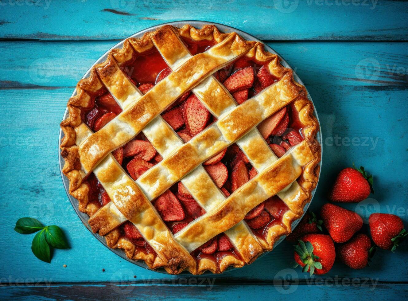 Strawberry tart. Illustration AI Generative photo