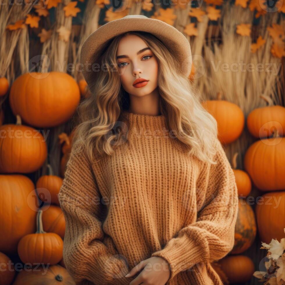 Beautiful girl. Autumn background. Illustration photo