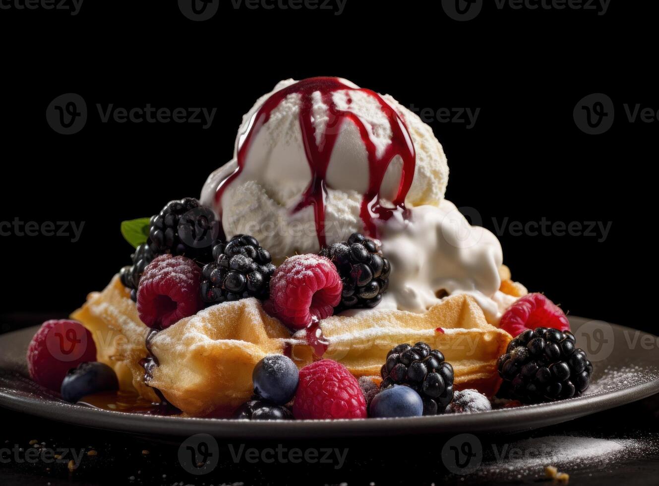 Waffle plate with berries. Illustration photo
