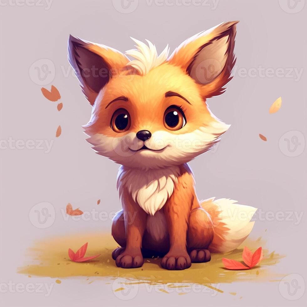 Cute small fox illustration. Kids book, cartoon, fairy tale style. photo