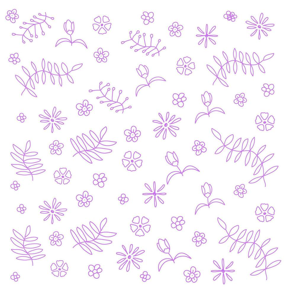 Doodle flower. Flower pattern. flower and leaf pattern. Minimalist set flowers. hand drawn flower. Floral graphic element. Flower hand drawn illustration. vector
