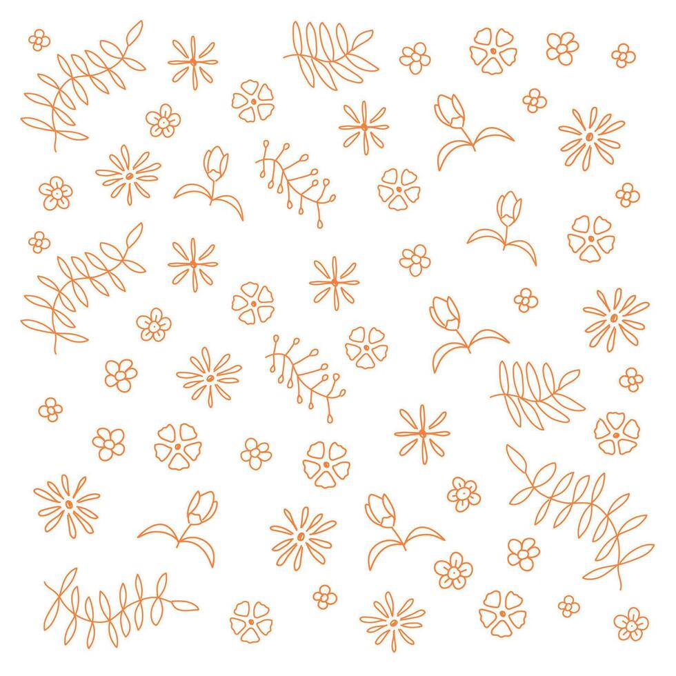 Doodle flower. Flower pattern. flower and leaf pattern. Minimalist set flowers. hand drawn flower. Floral graphic element. Flower hand drawn illustration. vector
