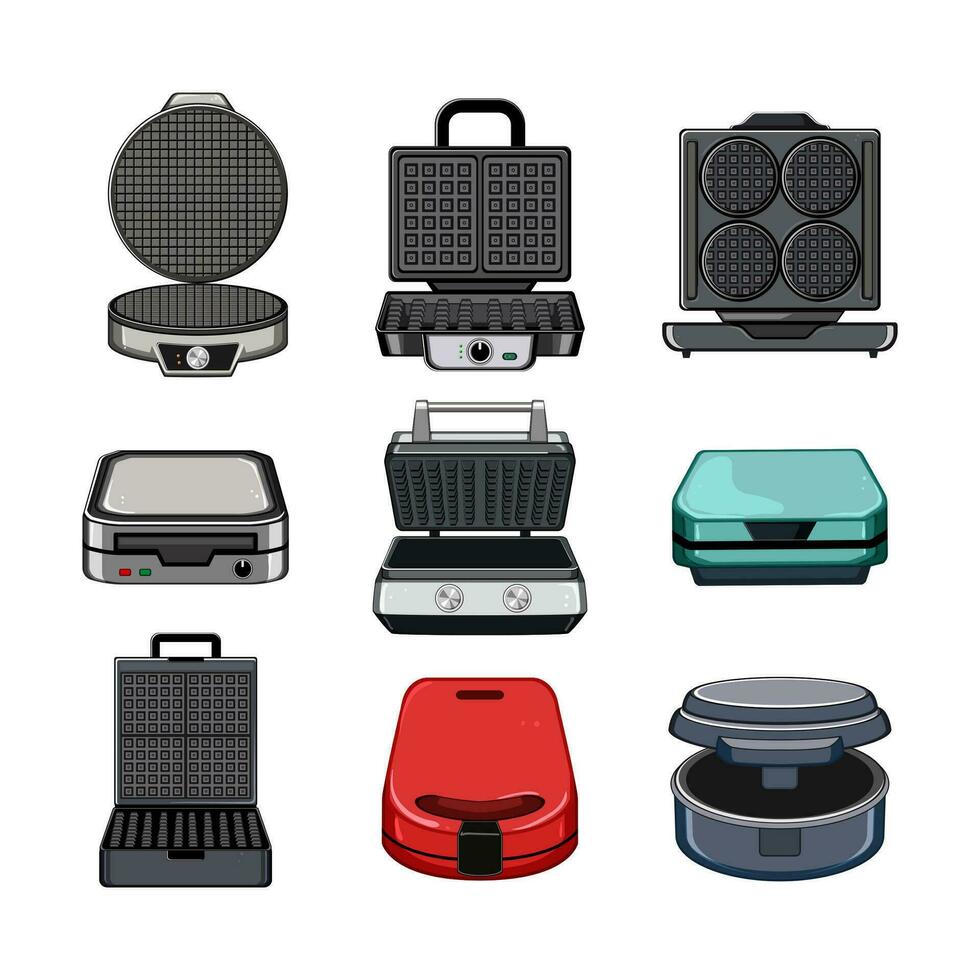waffle iron set cartoon vector illustration