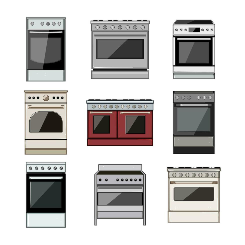 kitchen stove set cartoon vector illustration