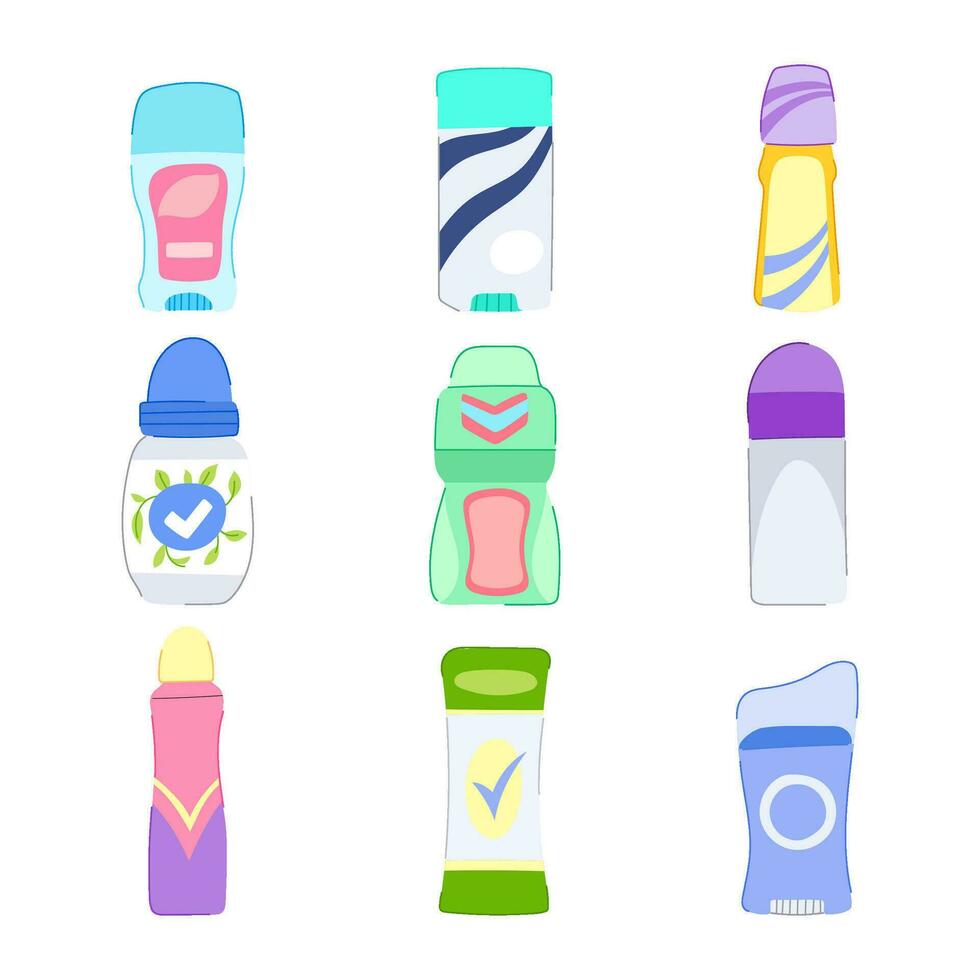 deodorant women set cartoon vector illustration