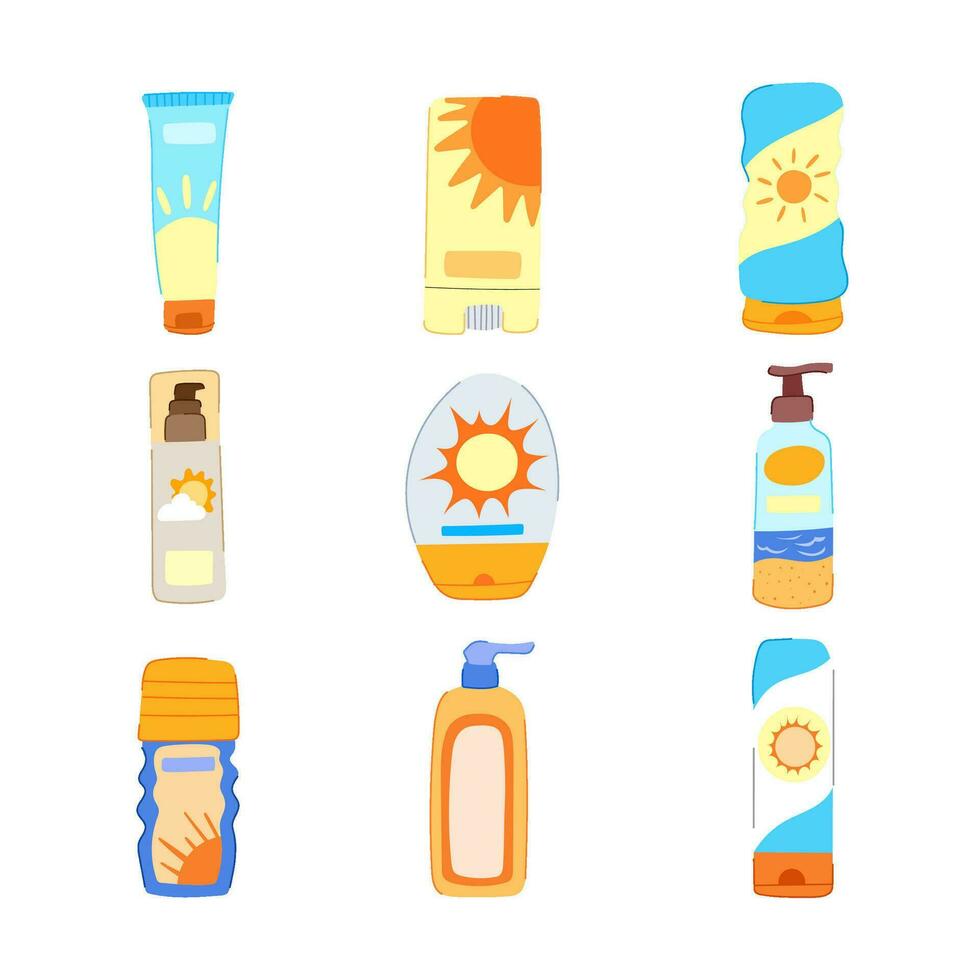 sun cream set cartoon vector illustration