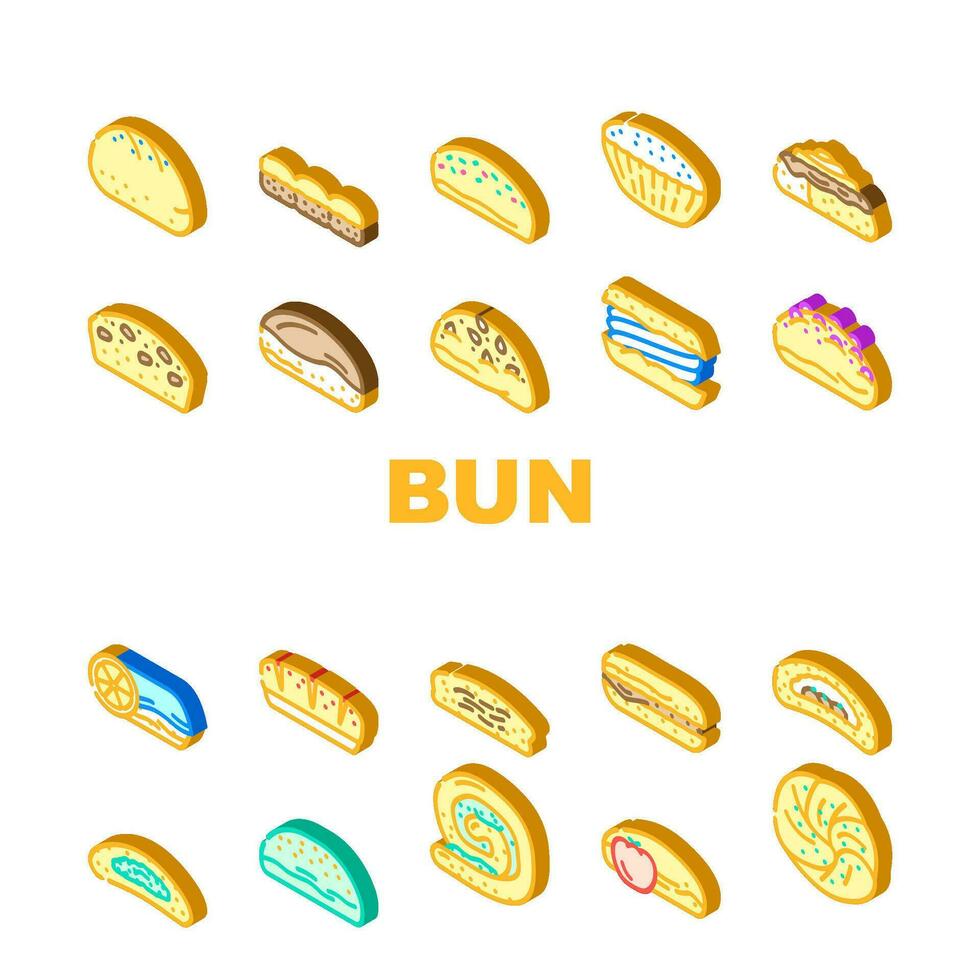 bun bread burger hamburger icons set vector