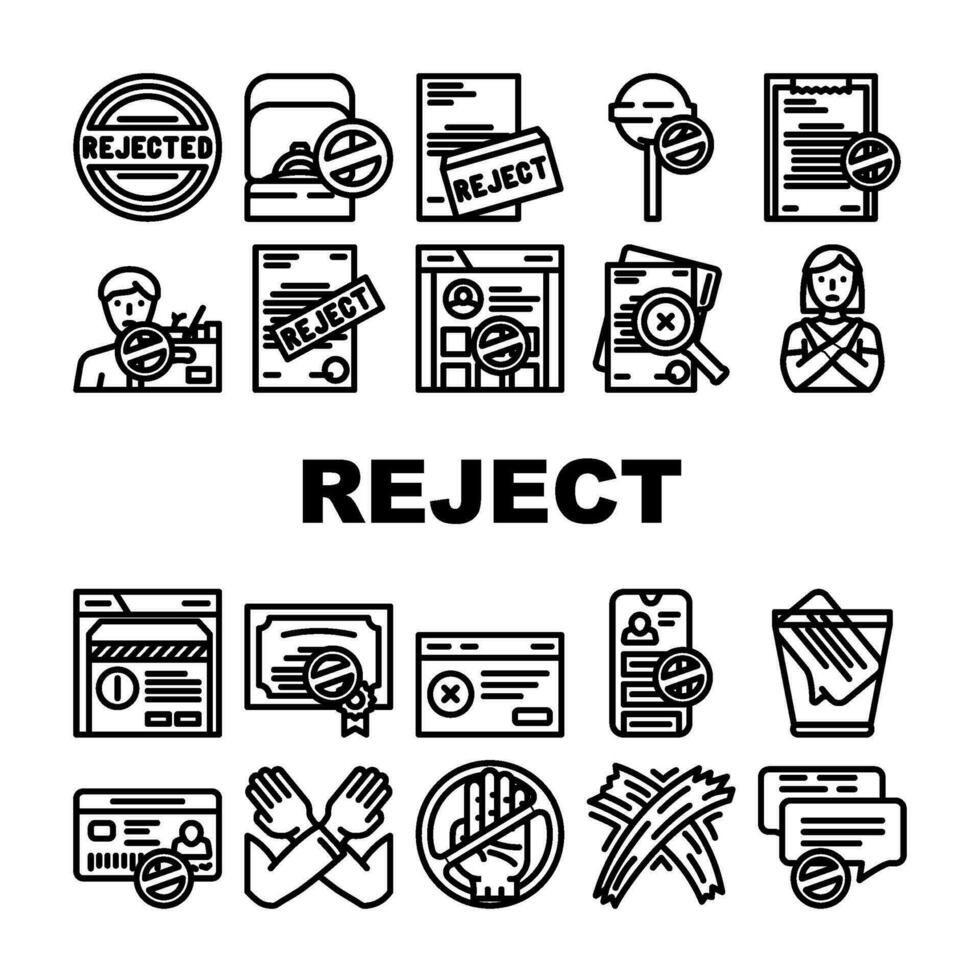 reject deny document cancel icons set vector