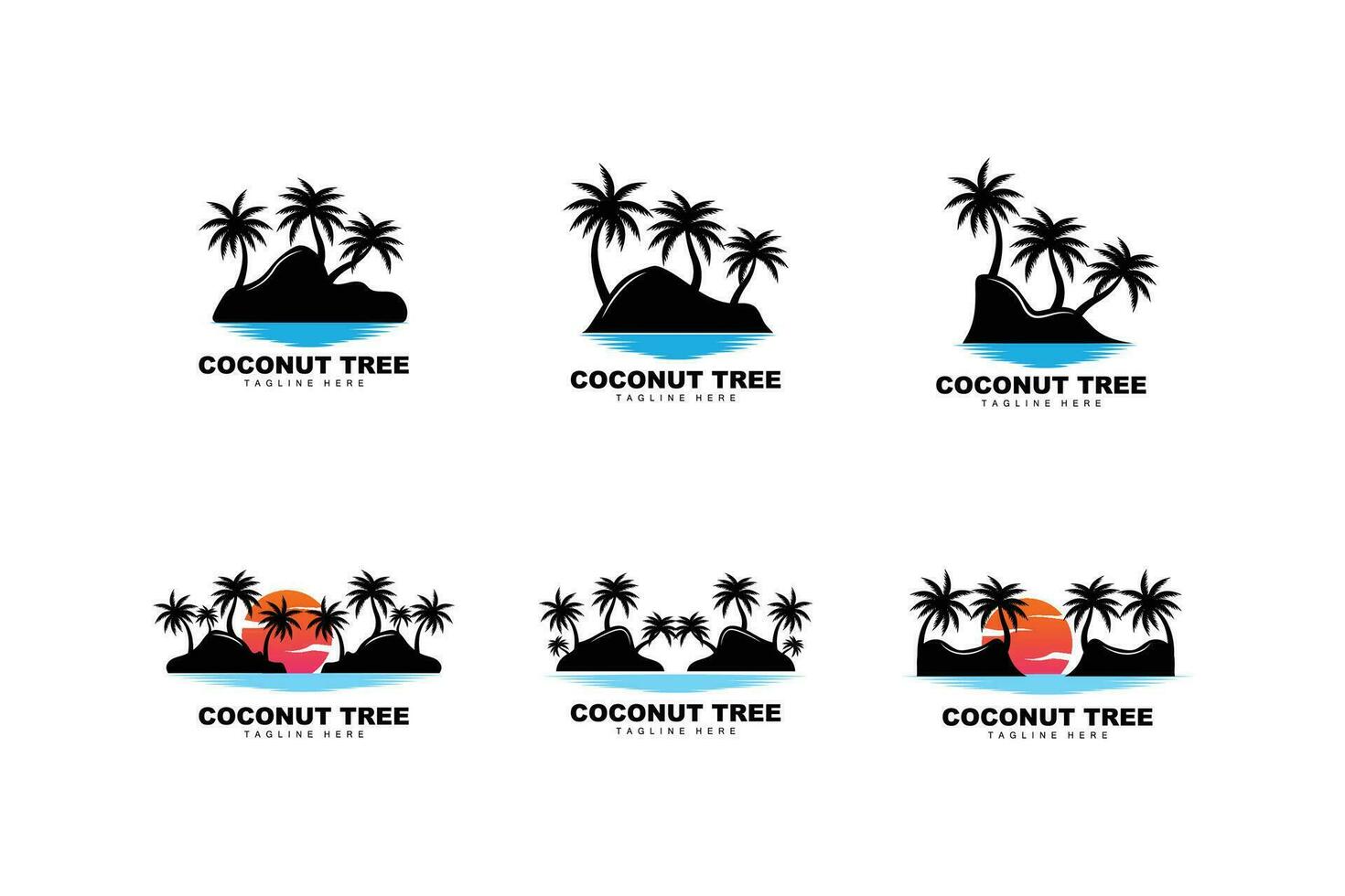 Coco árbol logo, palma árbol puesta de sol playa vector, elegante minimalista sencillo diseño, símbolo modelo icono vector