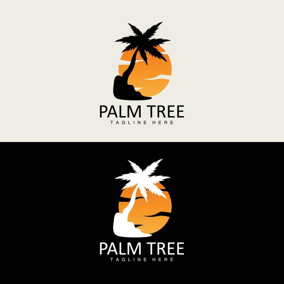 Coconut Tree Logo, Palm Tree Sunset Beach Vector, Elegant Minimalist Simple Design, Symbol Template Icon vector