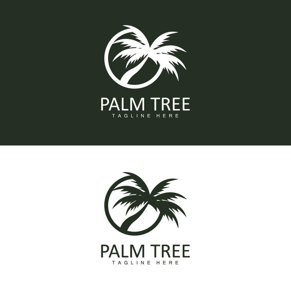 Coco árbol logo, palma árbol puesta de sol playa vector, elegante minimalista sencillo diseño, símbolo modelo icono vector