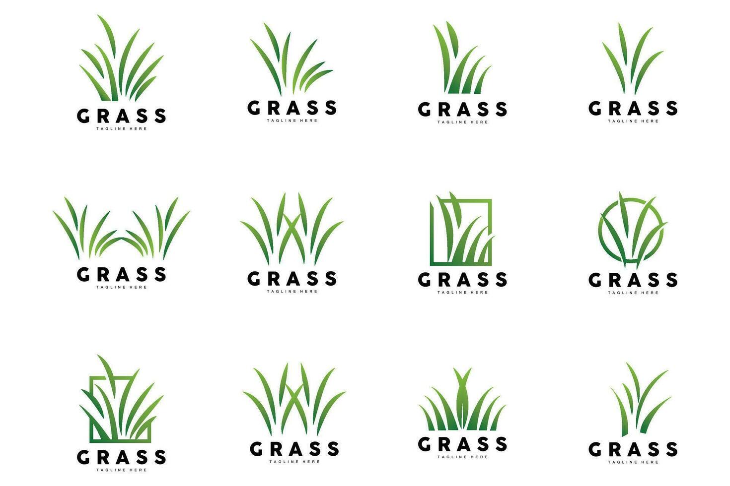 Green Grass Logo Design, Farm Landscape Illustration, Natural Scenery Vector