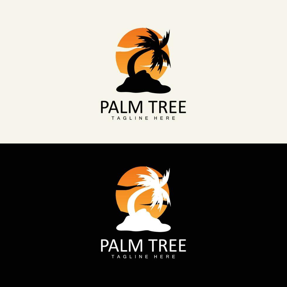 Coco árbol logo, palma árbol puesta de sol playa vector, elegante minimalista sencillo diseño, símbolo modelo icono vector