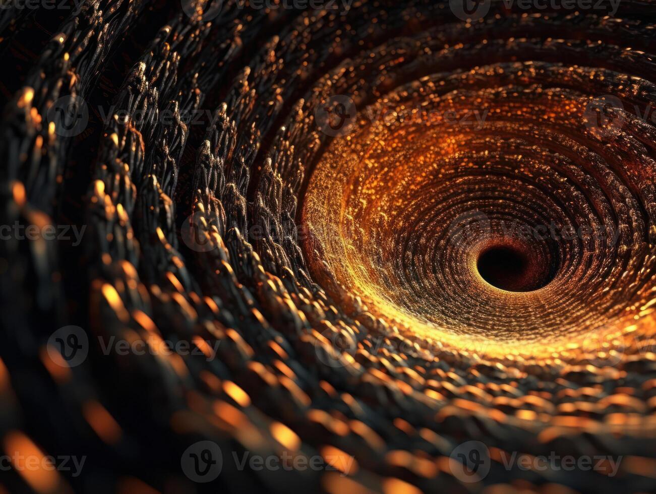 Colorful Swirling radial vortex background golden particles and sparkles created with technology photo