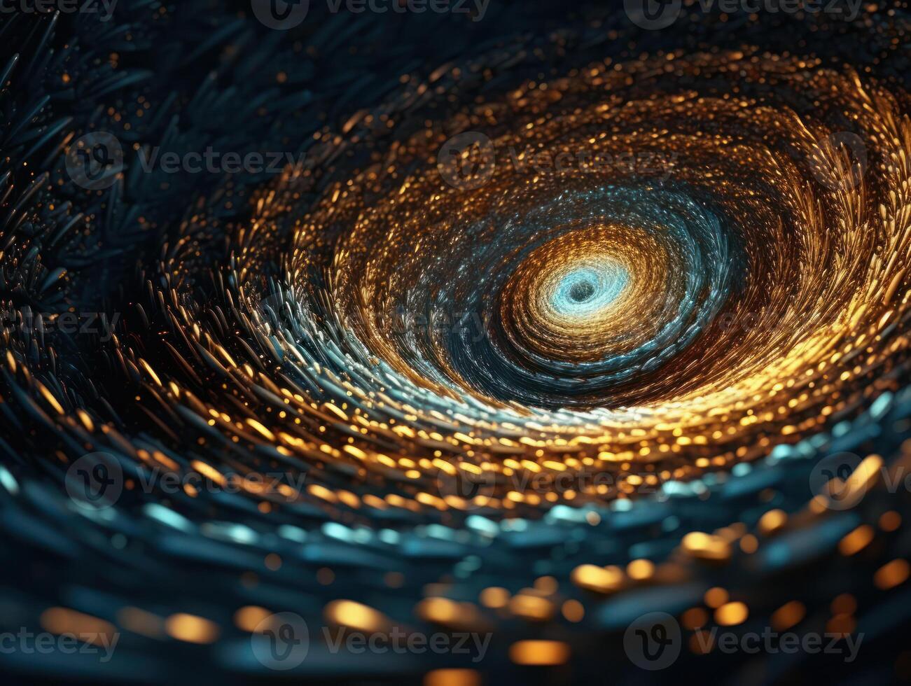 Colorful Swirling radial vortex background golden particles and sparkles created with technology photo