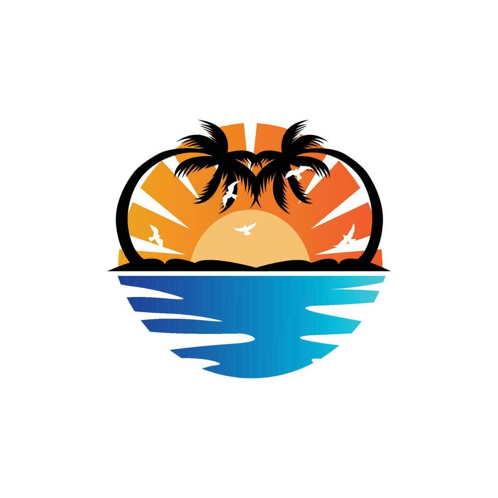 Sunset Logo, Sun Vector, Beach Natural Scenery, Minimalist Design Brand Illustration vector