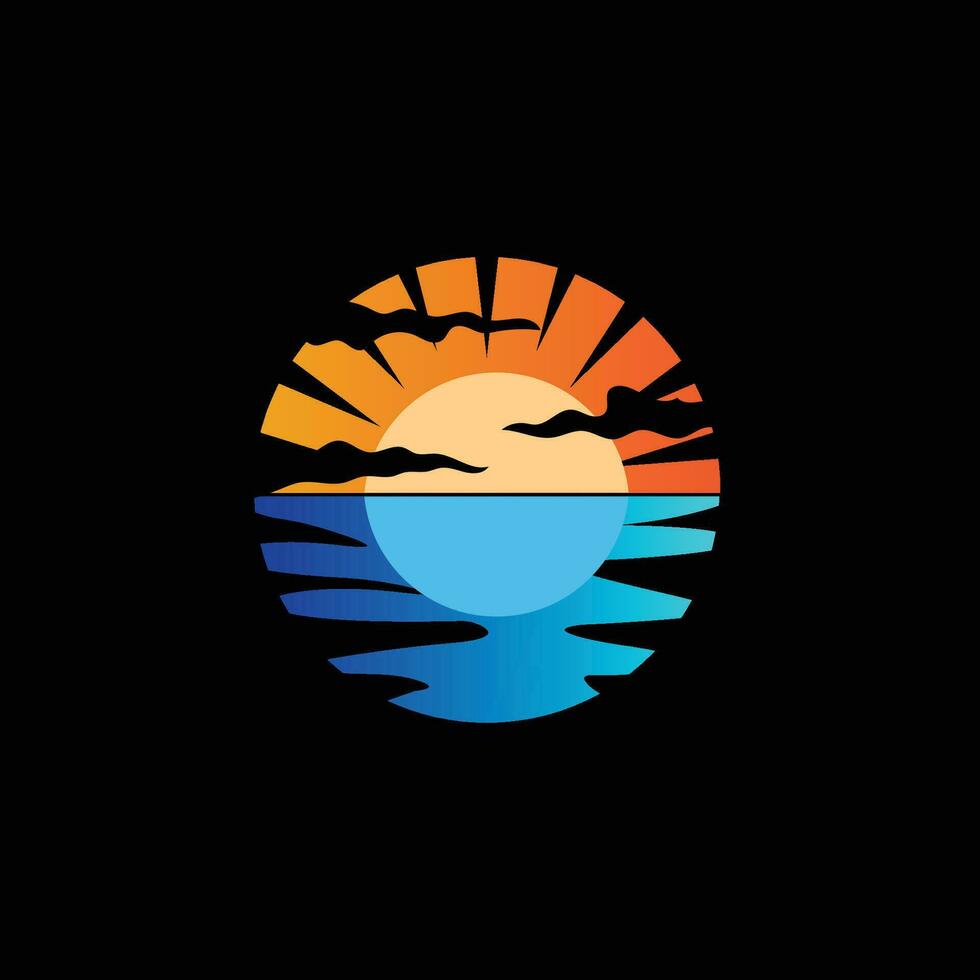 Sunset Logo, Sun Vector, Beach Natural Scenery, Minimalist Design Brand Illustration vector
