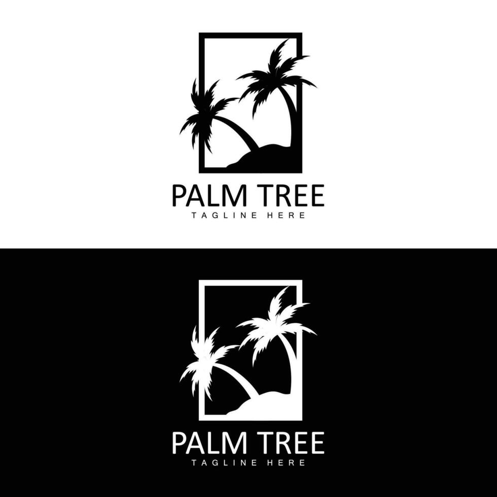 Coco árbol logo, palma árbol puesta de sol playa vector, elegante minimalista sencillo diseño, símbolo modelo icono vector