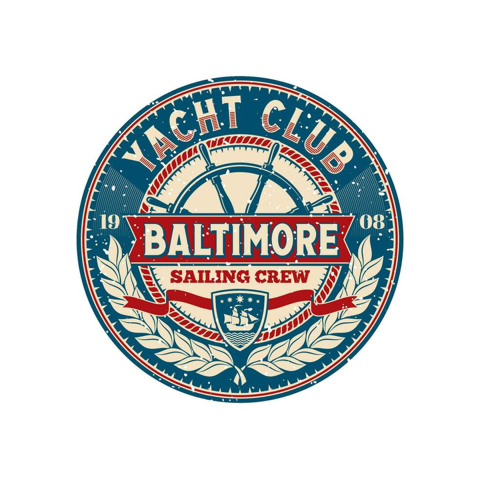 Yacht club retro patch, sailing regatta crew badge vector