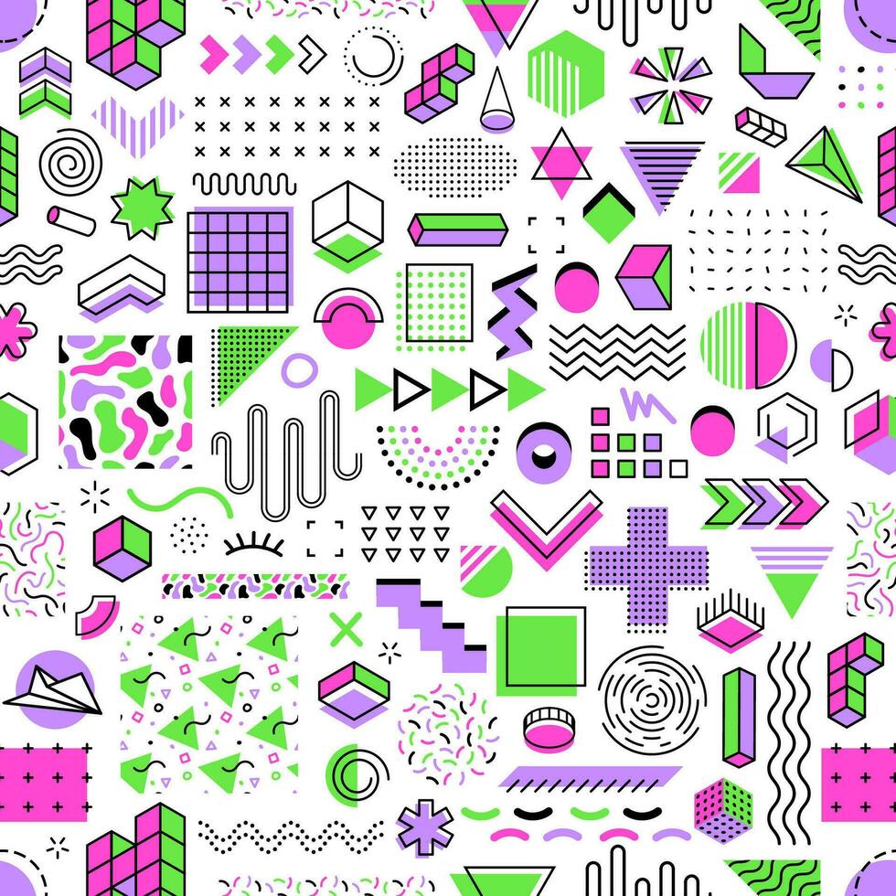 Memphis geometric shapes abstract seamless pattern vector