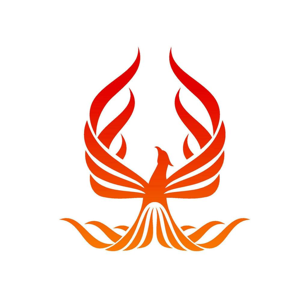 Phoenix bird or firebird icon, fire flame wings vector