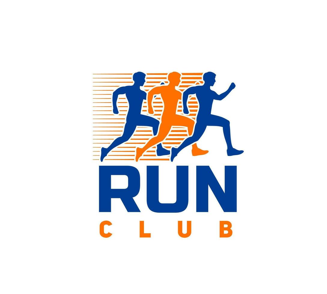 Marathon run sport icon, runner club fitness races vector