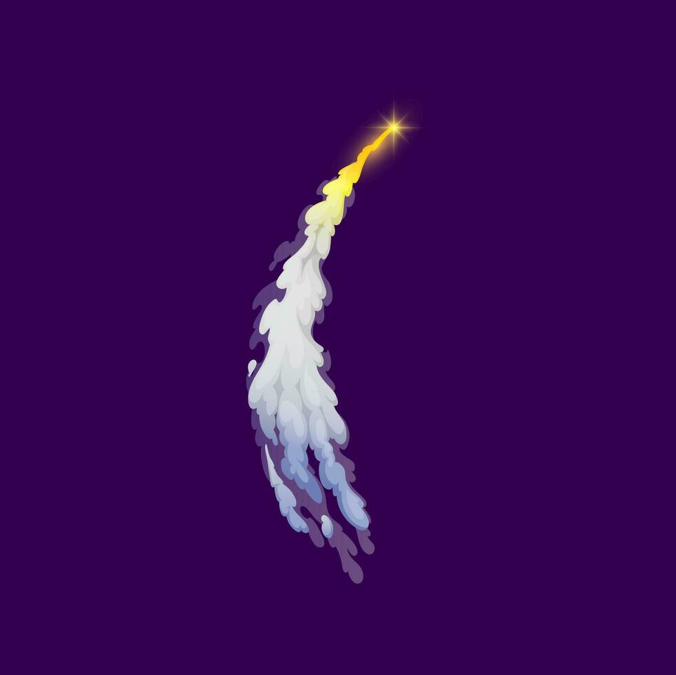 Cartoon rocket launch, comet or meteor smoke trail vector