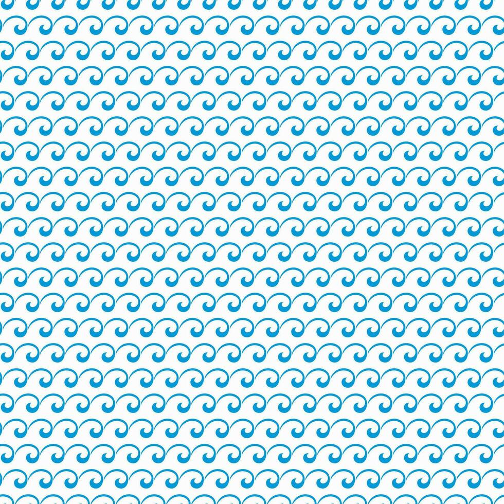 Sea and ocean blue curly waves seamless pattern vector