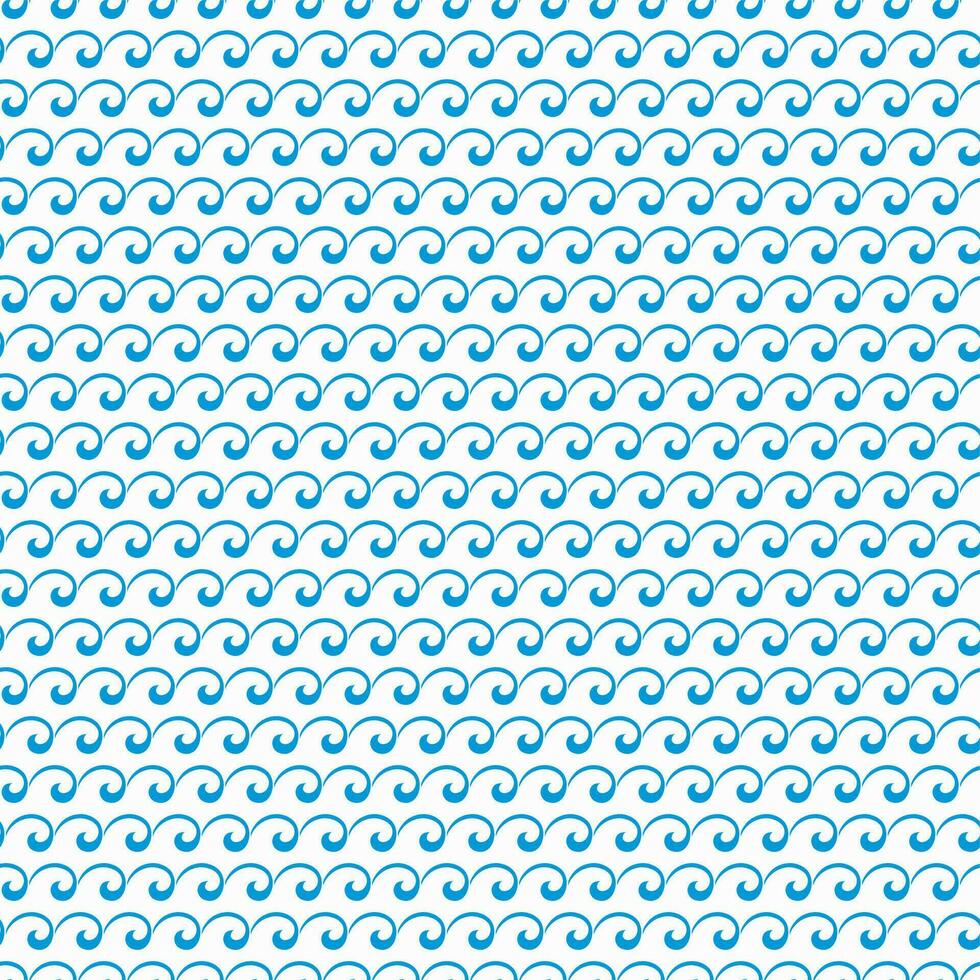 Sea and ocean blue curly waves seamless pattern vector