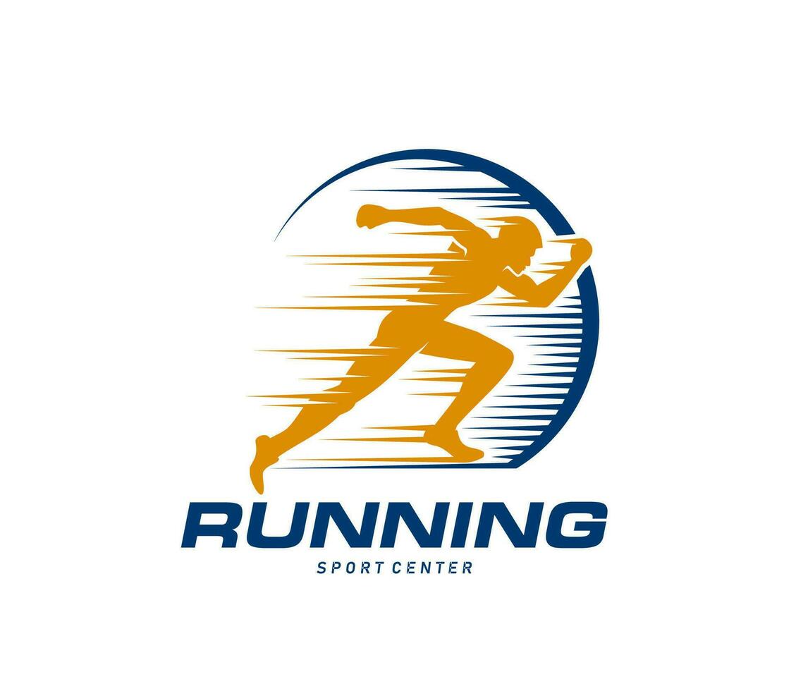 Marathon run sport icon, runner sprinter club sign vector