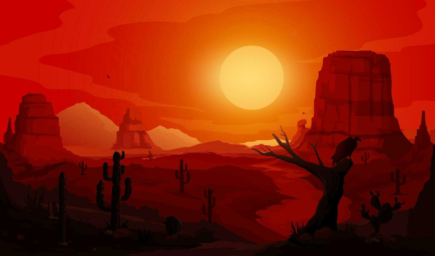 noche puesta de sol mexicano Desierto paisaje, cactus vector