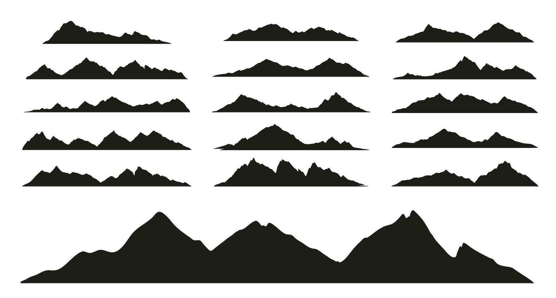 Mountain range black silhouettes, rocky landscape vector