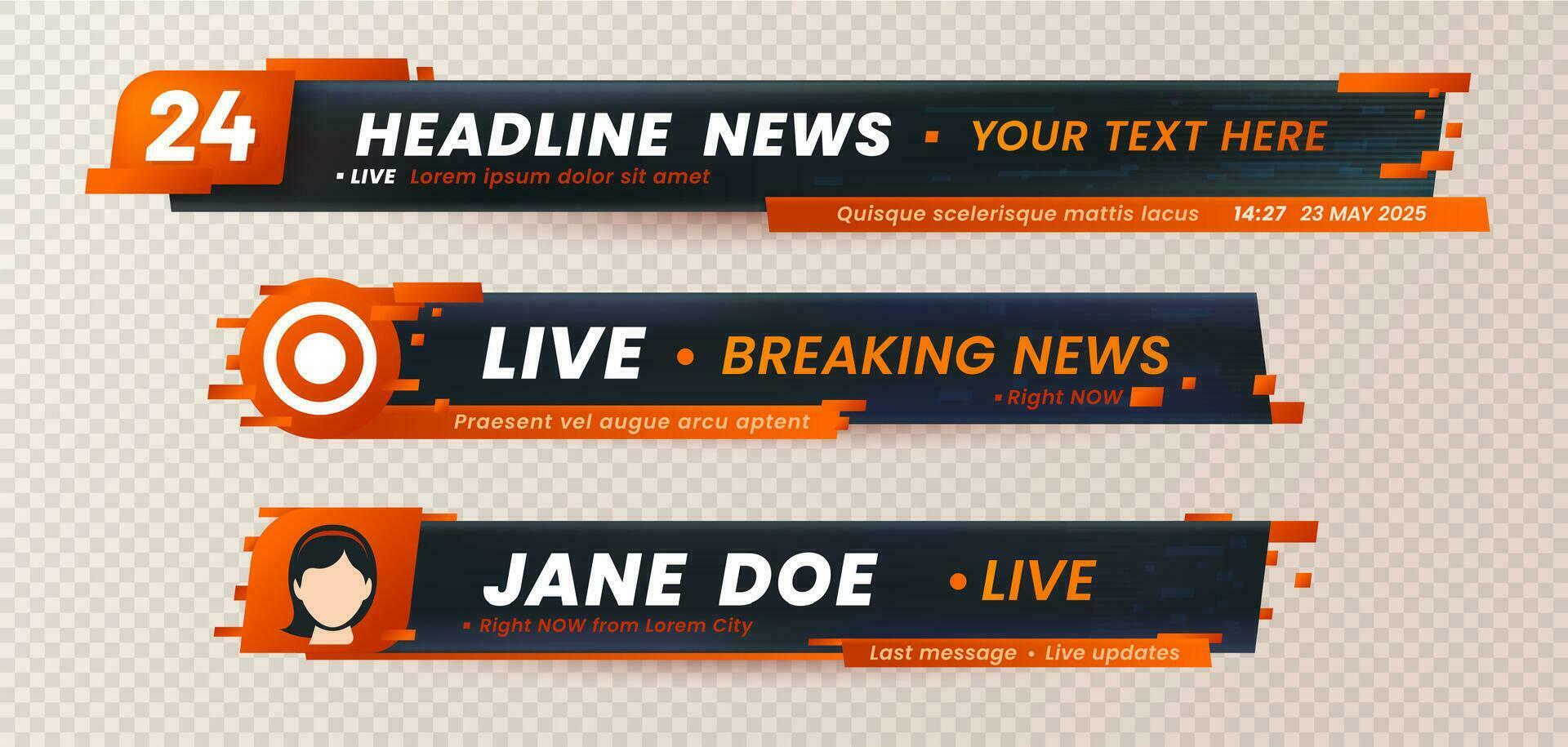 Lower third header, headline, news bar, tv banners vector