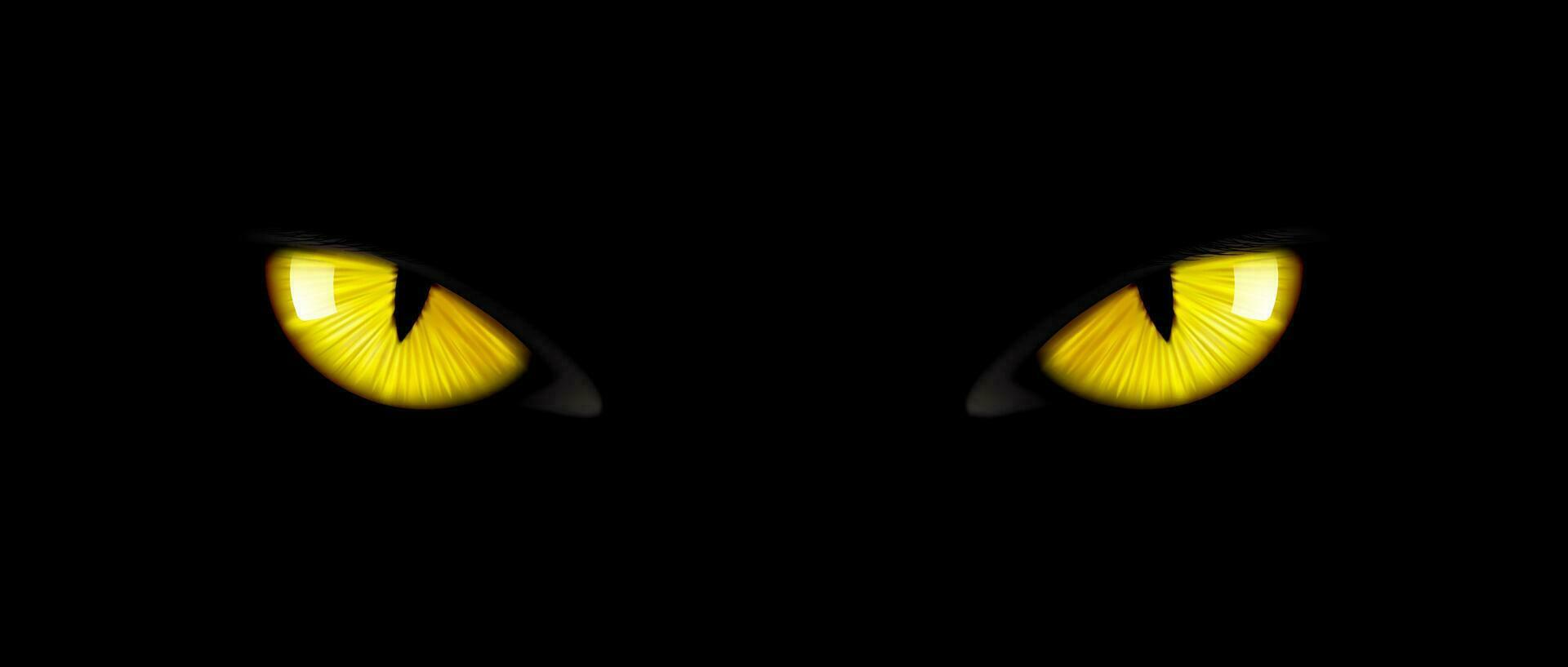 Black cat eyes, yellow glowing panther pupils vector