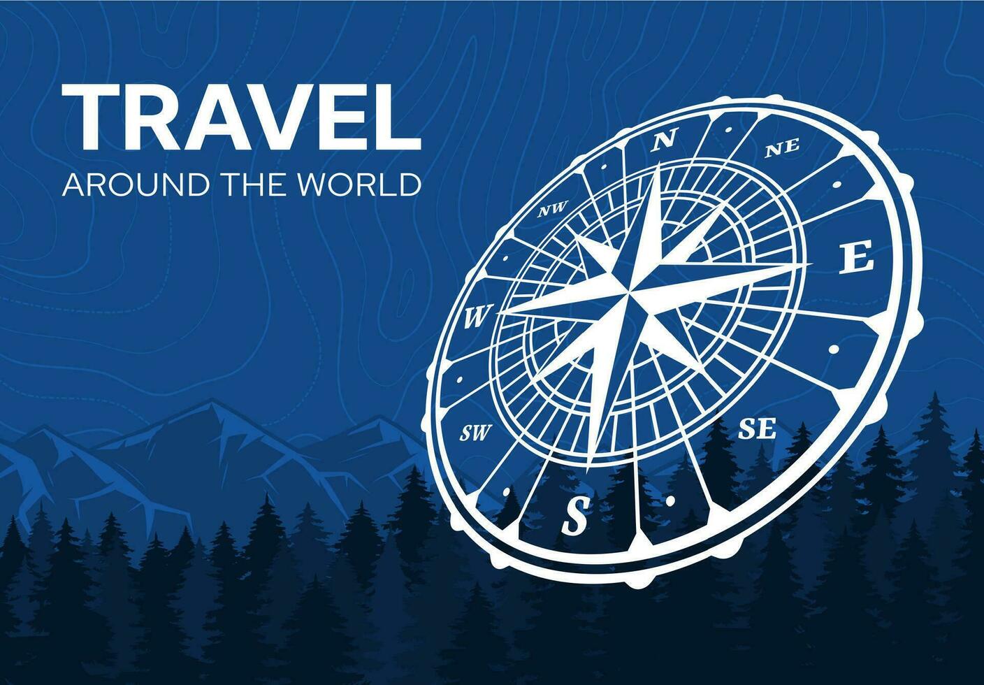 Map, mountains, compass rose, adventure banner vector