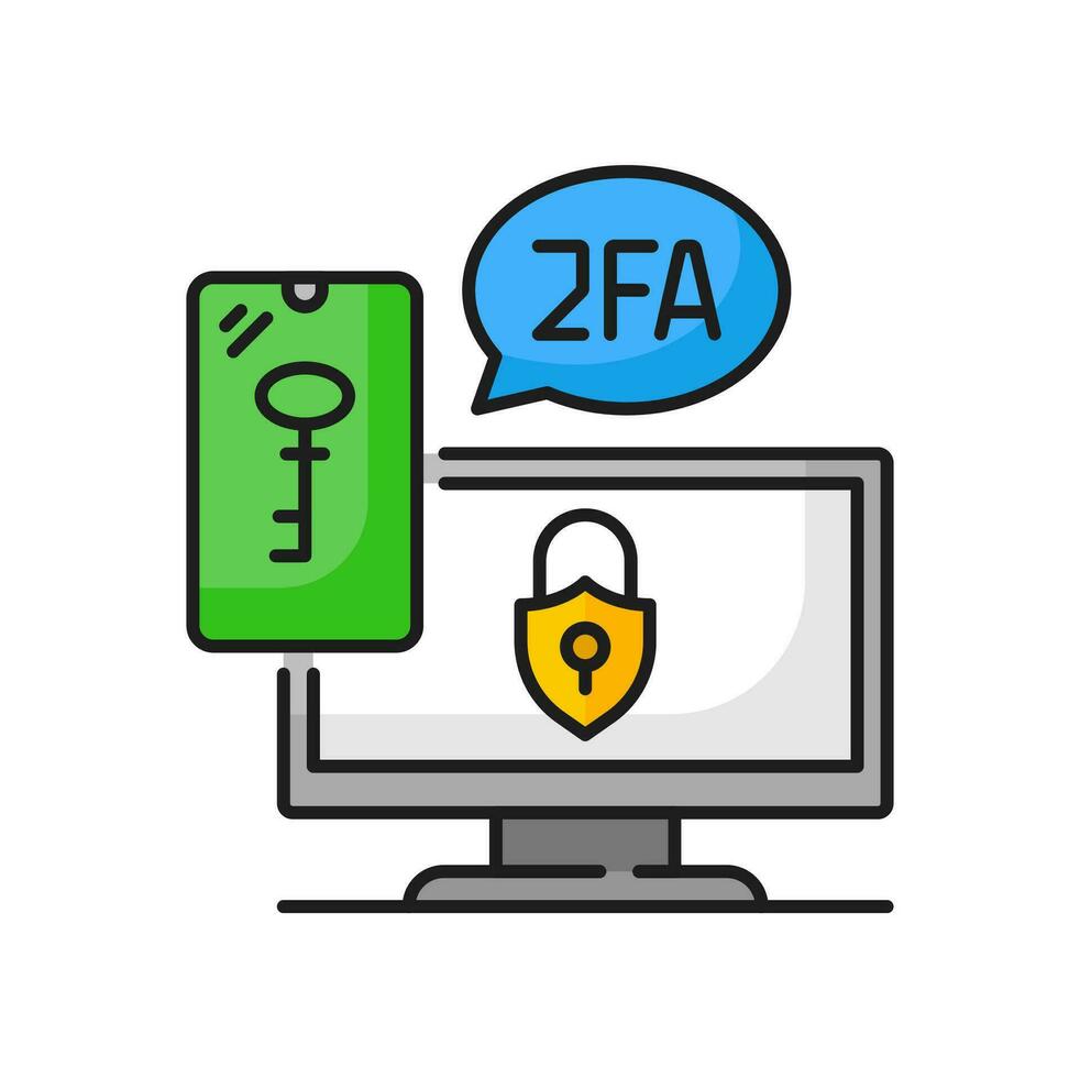 2FA two factor verification, screen, key and lock vector