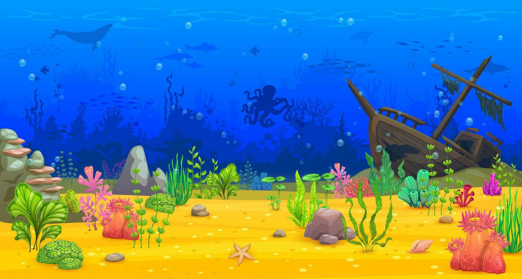 Cartoon underwater landscape, game level backdrop vector