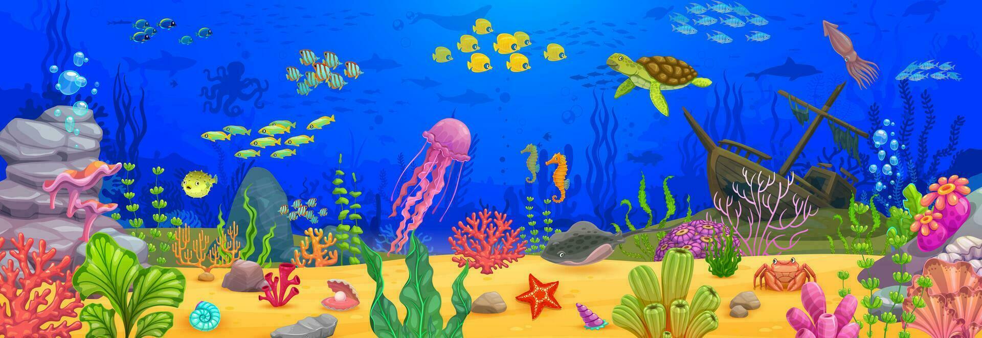Underwater landscape, cartoon vector background