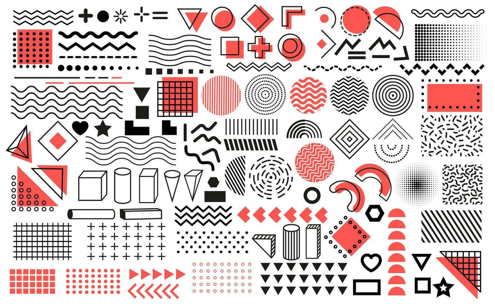 Memphis geometric shapes, minimal line patterns vector