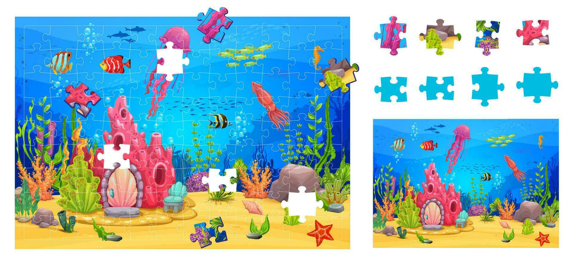 Jigsaw puzzle game underwater landscape pieces vector