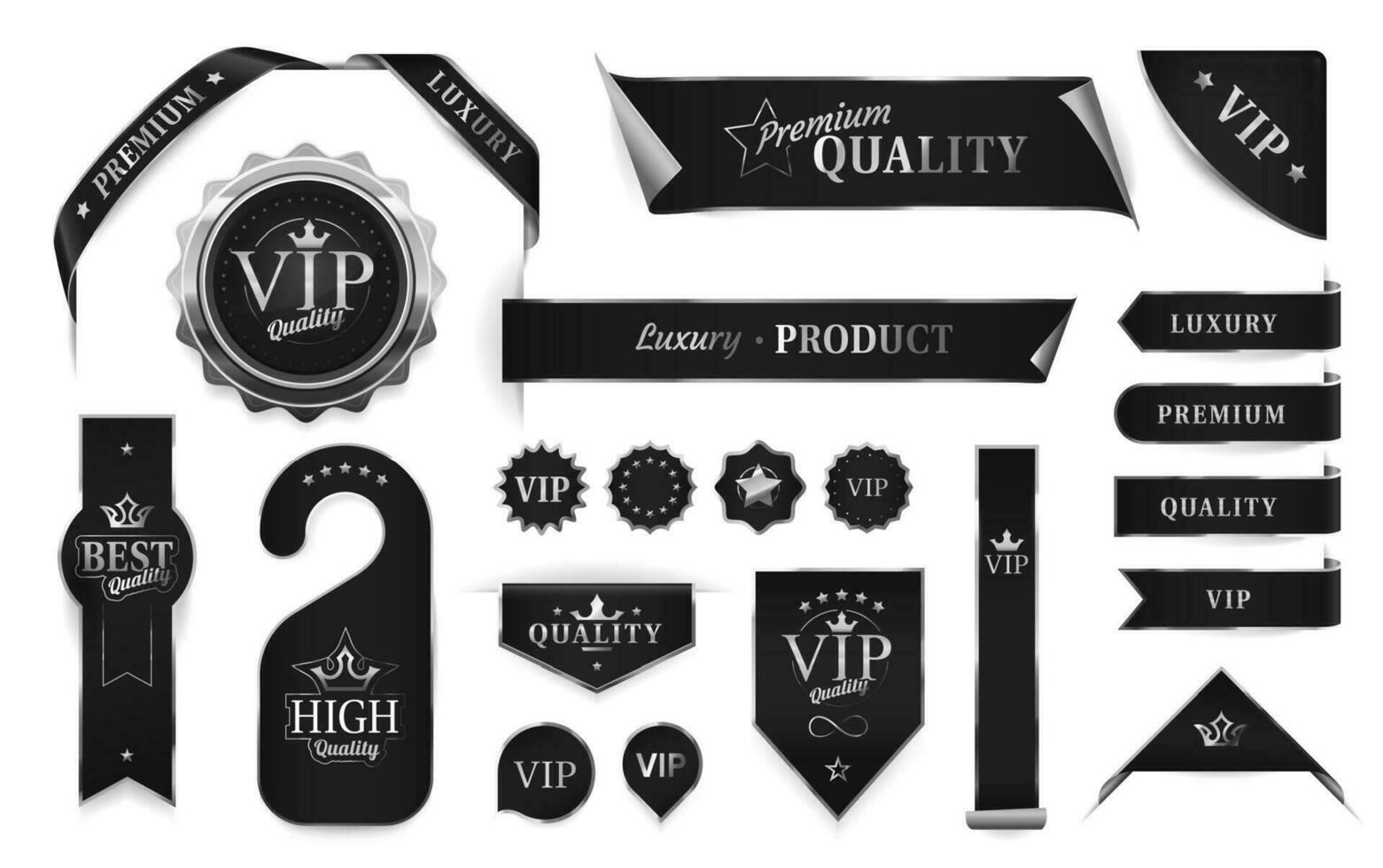 Silver luxury label banners, ribbons or VIP badges vector