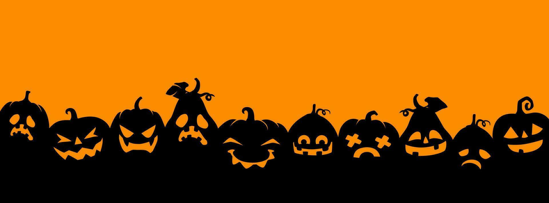 Halloween pumpkin silhouettes panorama background vector