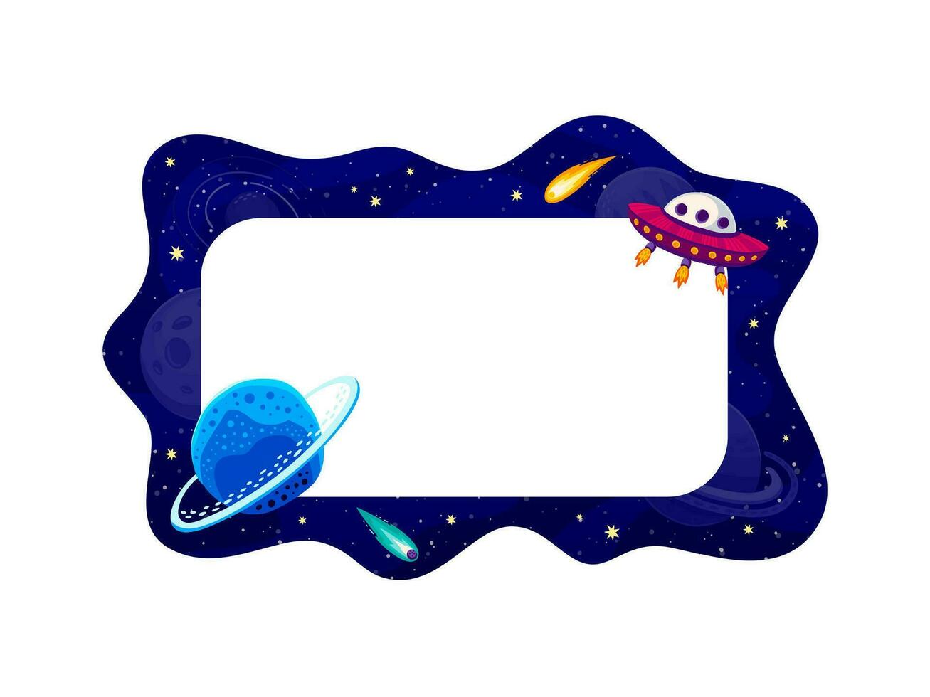 Border frame with galaxy space, planet and ufo vector