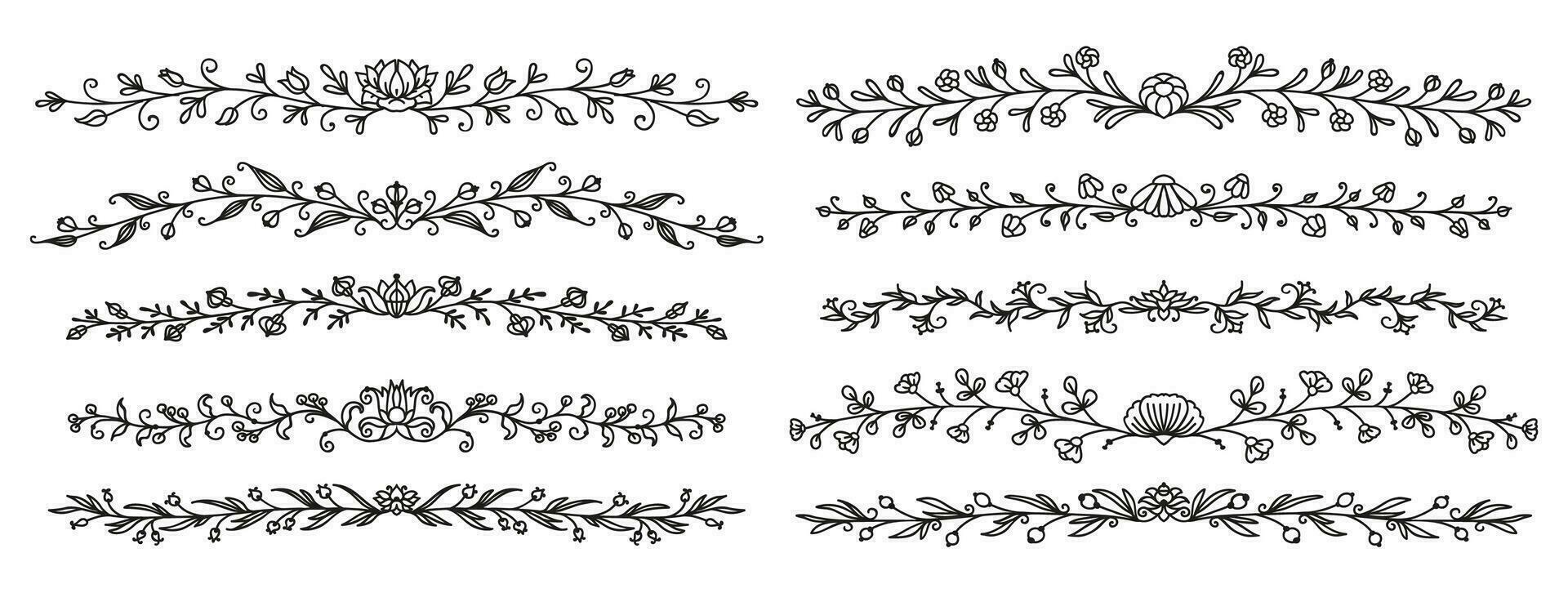 Floral wedding dividers, borders and delimiters vector